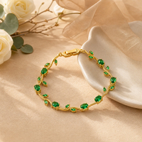Bracelet à maillons en forme de feuille avec pierre vertes facettées dorées SA, bijoux fantaisie en strass pour femmes, accessoires de mariage et de fête, vente en gros