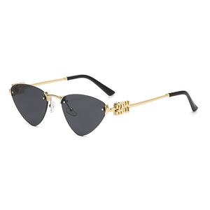 <b>Frameless</b> Cat Eye Sunglasses For Women Gold Metal <b>Frame</b> PC Lens UV400 Light Weight Fashion Sunshades - Product Image 5