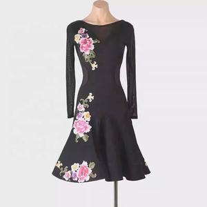 Abito da <span class=keywords><strong>ballo</strong></span> latino per donna - Seta/Cotone a maniche lunghe con gonna a fiori per Rumba, Samba, Danza di gruppo, Esibizioni, Competizioni, Pratica e Spettacoli artistici - Product Image 4