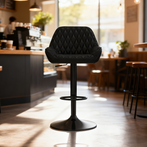 Прочный барный стул из искусственной кожи с изогнутыми подлокотниками, регулируемой высотой, поворотным механизмом и подставкой для ног для использования в помещении, баре или на кухне. - Product Image 1