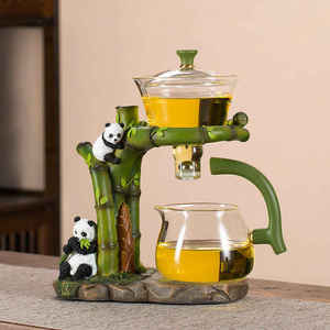 Isıya dayanıklı tembel çaydanlık takım manyetik yarı otomatik iş hediye cam Kung Fu çay seti çin <span class=keywords><strong>Panda</strong></span> otomatik çay seti