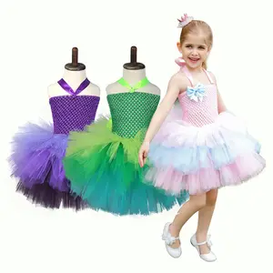 Fashion Cute Kids Cupcake Strips Tulle Fluffy Elastic Princess Tutu Dress For 2-12 Years Girls