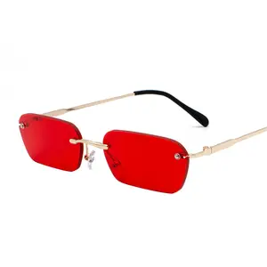 Groothandel Randloze Bril Frameloze Metalen Randloze Kleine Rechthoek Rechthoekige Zonnebril UV400 Unisex Gafas De Sol Zonnebril