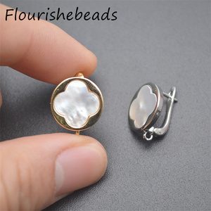 Crochets de boucles d'oreilles en <span class=keywords><strong>laiton</strong></span> plaqué or 18 carats et argent, incrustés de coquillages naturels blancs, motif trèfle, anti-<span class=keywords><strong>rouille</strong></span>, vente chaude - Product Image 6