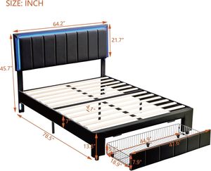 Moderno Versatile pianale imbottito a LED <span class=keywords><strong>letto</strong></span> di stoccaggio Queen Size con cassetto e <span class=keywords><strong>due</strong></span> luci notturne attivate dal movimento - Product Image 2