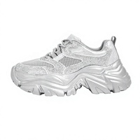 Baskets à lacets pour femme, mode, plateforme, strass, cuir PU blanc, décontractées, style Dad Shoes, confortables, à semelle compensée, bout rond, US 8