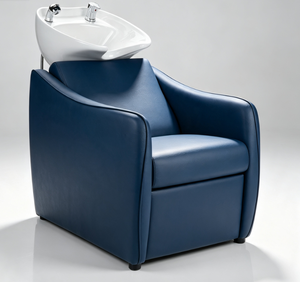 Sillón de Lavado Moderno Negro para Salón con Lavabo de Cerámica y Tapicería de Cuero, Estación de Lavado para Mobiliario de Barbería - Product Image 5