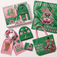 Ensembles de foulards à franges personnalisés en gros, rose saumon et vert, avec lettres grecques, pour souvenir de sororité universitaire, coffret cadeau