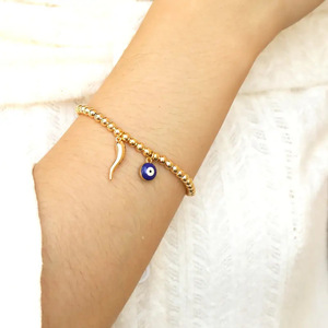 Bracciale con Ciondolo Occhio Turco Placcato Oro 18k, Bracciale con Perline Placcato Oro, Bracciale Regalo Protettivo - Product Image 4