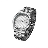 Jam Tangan Pria Grosir ODM OEM dengan Logo Kustom, Bezel, dan Tali Jam Bertekstur Garis, Dial Bertekstur, Tanggal, Quartz