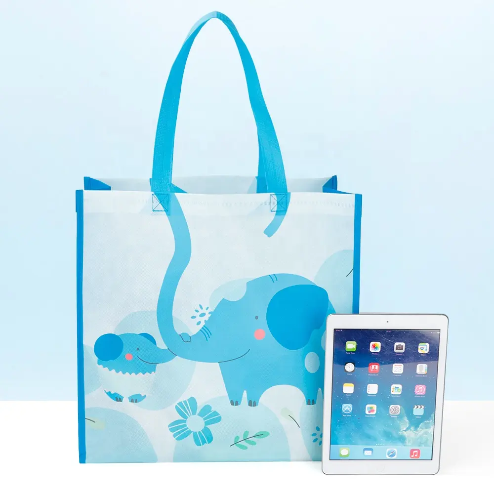 OEM/ODM ECO friendly 80gsm RPET Elephant Pattern Tote Non Woven Shopping Bags Wholesale With Custom Logos Printed