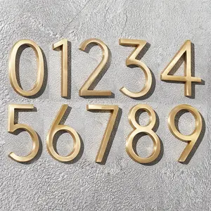 Kuningan desain 3D 5 "hitam baja tahan karat kustom plastik emas Modern grosir logam akrilik mengambang luar ruangan rumah tanda nomor