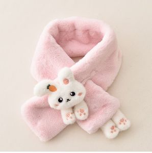 Simpatico cartone animato coniglio in pelliccia sintetica per bambini sciarpe calde scialle invernali in peluche per bambine sciarpe - Product Image 4