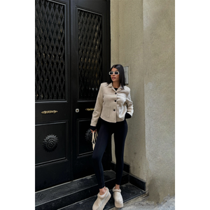 เสื้อแจ็คเก็ตหนังกลับสีหิน สไตล์มินิมอล แขนยาว สำหรับผู้หญิง ฤดูใบไม้ร่วง - Product Image 5