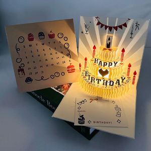 Carte de vœux créative en papier 3D faite à la main avec bougie, design gâteau d'anniversaire, style rétro - Product Image 4
