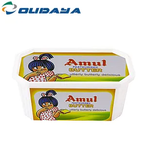 High Quality 500ml Rectangular IML Packing Customized Logo Butter Container Margarine Spread Plastic Cheese Tub With Lid