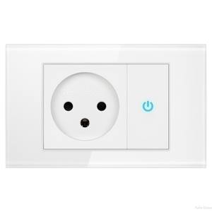 Zigbee Touch Panel Light <b>Switch</b> Socket 1-Gang Wall <b>Switch</b> with Socket Glass Frame IP21 Rated Minimalist Design for Home Business - Product Image 1