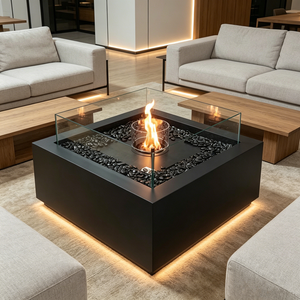 Cheminée extérieure moderne au bioéthanol avec flamme réelle sans fumée et verre de sécurité pour terrasse, toit, restaurant, hôtel, jardin, villa - Product Image 3
