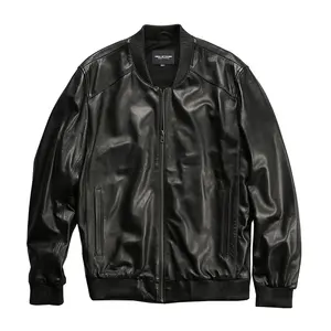 Varsity Jacket Black baseball uniform men's genuine leather jackets Stand collar outdoor Sheepskin coat Windproof Smart Casual