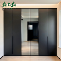 Système de dressing de chambre à coucher gris mat de style italien de luxe, armoire à vêtements personnalisée avec coiffeuse