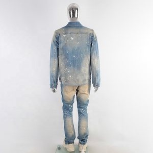 Set di Due Pezzi in Denim con Stampa DTG Personalizzata, Lavaggio Acido Vintage, Completo <span class=keywords><strong>Jeans</strong></span> da Uomo - Product Image 2