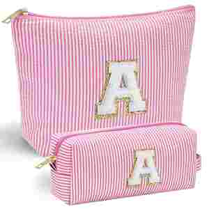<b>Pink</b> Polyester Makeup Bag Portable Custom Eco-Friendly Travel Cute Cosmetic Pouch Festival <b>Gifts</b> for Women & Teen Girls - Product Image 1