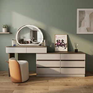 Modern Makeup Vanity <b>Table</b> With Lighted <b>Mirror</b> Storage Desk For Bedroom Furniture - Product Image 3