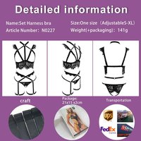 Ensemble de lingerie en dentelle noire avec soutien-gorge harnais, string et jarretières réglables, sous-vêtements érotiques à bretelles pour femme