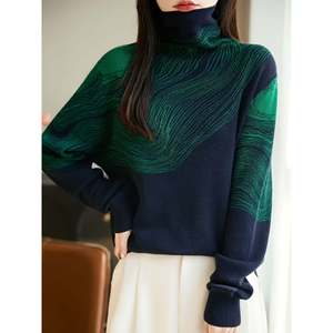 Pull à col haut et manches longues, bleu marine, taille unique, tricot pour femmes, style asiatique - Product Image 3