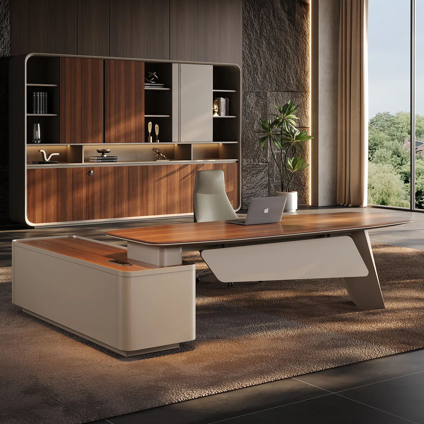 High-end Luxury Executive Desk L-Shaped Modern Boss Office Desk with Drawers for CEO One-stop Office Furniture Collection Set
