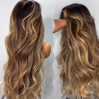 Highlight Honigblond Mix Braun Loose Wave Glueless 13x4 HD Transparente Pre-Styled Lace Front Echthaar-Perücken Klebstofffrei