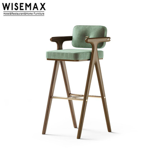 WISEMAX – meubles de luxe, chaises de Bar rétro <span class=keywords><strong>vert</strong></span> velours, cadre en bois massif, cuisine, tabouret de Bar avec dossier - Product Image 2