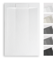 Receveur de douche H1 BMC blanc moderne avec drain dissimulé, texture pierre naturelle, surface antidérapante classe C et profil fin