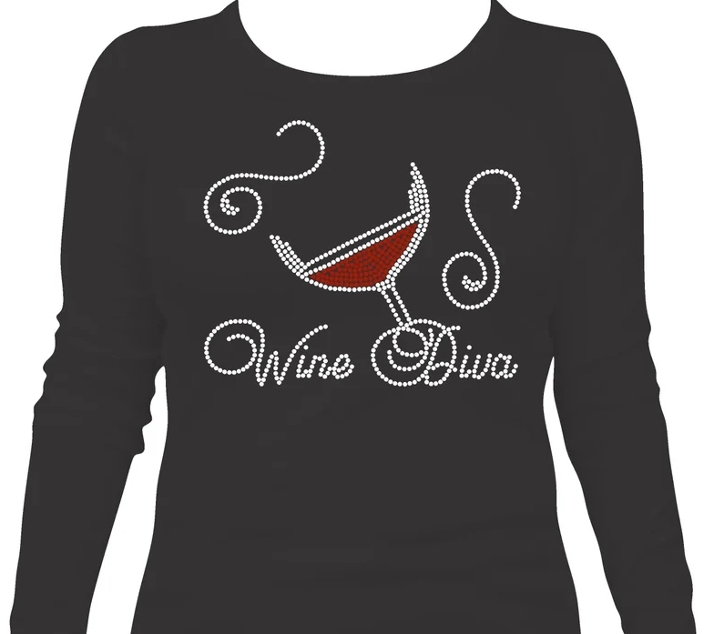 Rhinestone Bling Iron On Transfer - 'Wine Diva I Am This Fabulous' DIY Sparkle Decal