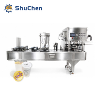 Machine de remplissage et de scellage de gobelets en plastique pour emballage alimentaire Shuchen, gobelets jetables pour café glacé, gobelets en PET, PP et papier avec codage de date