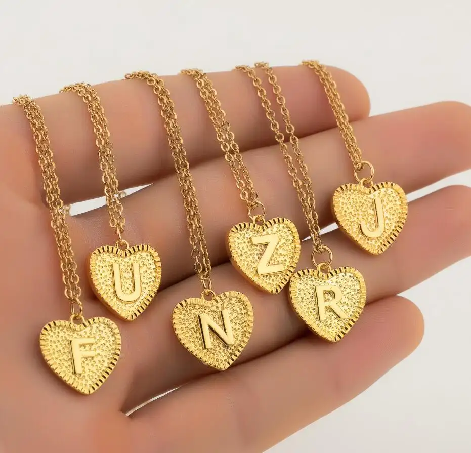 Colore oro unico nome gioielli regali a forma di cuore ciondolo alfabeto iniziale A-Z lettere collana per le donne