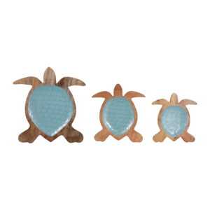 Set di 3 vassoi in legno a forma di tartaruga marina per decorazioni per la casa o portaoggetti per il bagno - Product Image 1
