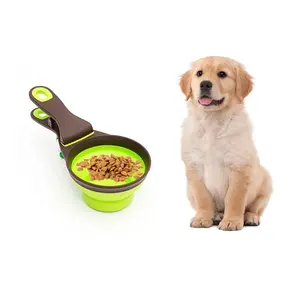 OEM Pet Silicone cibo per cani cucchiaio paletta cibo per cani con Clip di tenuta pieghevole cibo per gatti forniture all'ingrosso