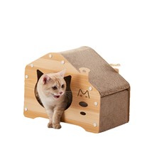 Maison pour chat en carton durable et griffoir intégré avec nid, résistant aux griffures, sans perte de fibres, utilisable toute l'année