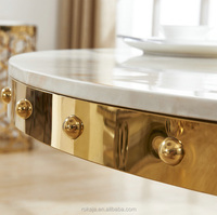 Ensemble de table à manger ronde très vendu, table de mariage en marbre de luxe et chaises, table de banquet moderne en acier inoxydable doré pour hôtel