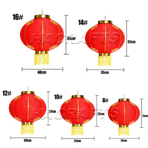 12Inch Màu Đỏ Truyền Thống Trung Quốc Lễ Hội Trang Trí Vòng Màu Đỏ Lụa Kim Loại Nylon Đèn Lồng - Product Image 2