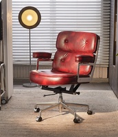 Chaise de bureau de direction, style moderne du milieu du siècle, en cuir, pivotante et inclinable, avec coussin épais et structure en aluminium