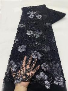 NI.AI Lovely Pink Color Perlas Malla Encaje Bordado Con Cuentas y Lentejuelas Vestido De Novia Tela Mujeres Vestido De Fiesta Encaje - Product Image 3