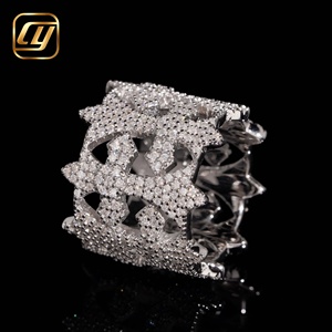 S925 Sterling <b>Silver</b> Men Wide Band <b>Ring</b> Full Paved Lab Grown Diamond <b>Cross</b> <b>Ring</b> IGI Certified Hip Hop Statement Jewelry - Product Image 2