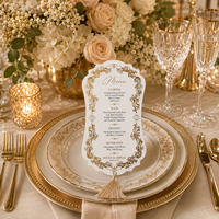 Carte de menu de mariage de luxe en papier fantaisie avec dorure à chaud et pompon, menu personnalisé pour la décoration de table de réception de mariage