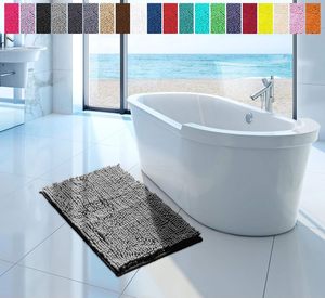 Tapis de salle de bain et tapis de bain antidérapants en tissu chenille absorbant l'eau, doux, à rayures orientales, lavables en machine, avec support antidérapant - Product Image 5