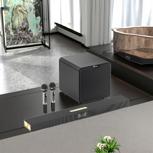 High-quality Wooden Soundbar TV Audio System 2.1 8 Speakers Home Theater Karaoke Speaker Wireless Microphone Wireless Subwoofer