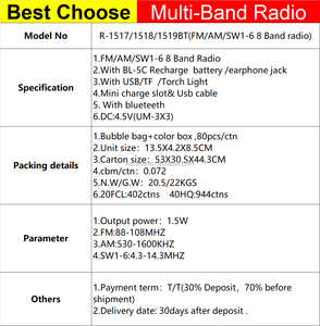RS-1510 Am Fm Radio Portable Cadeau avec haut-parleur rechargeable batterie panneau solaire jack écouteur jack - Product Image 6