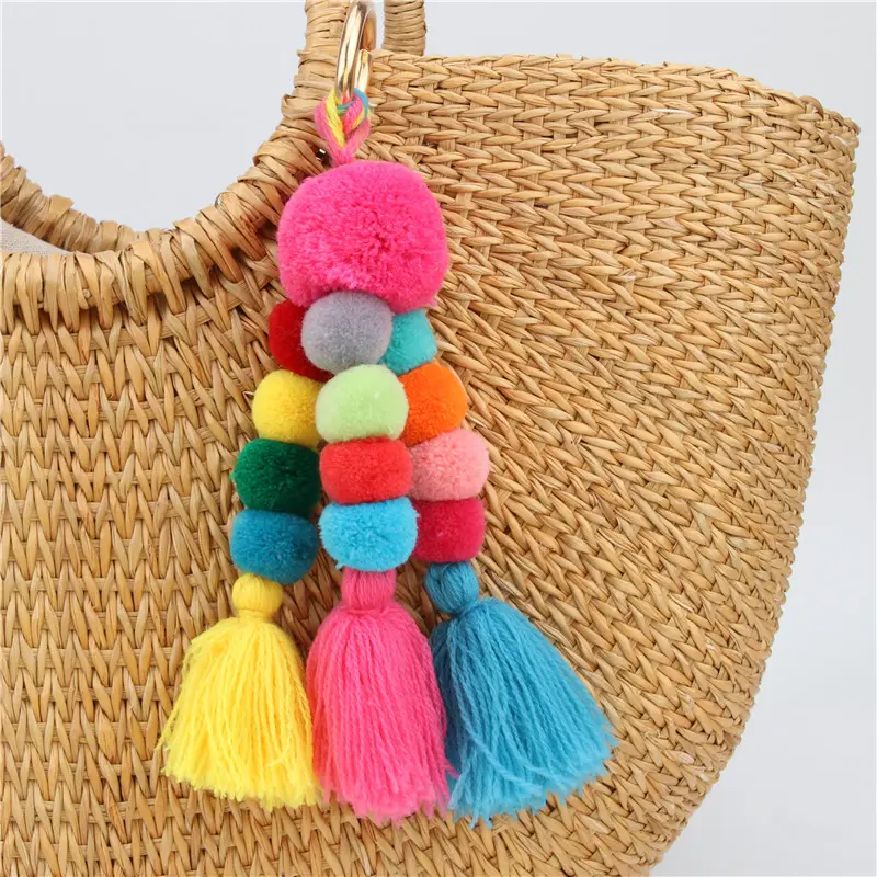 Portachiavi Pompones fatti a mano colorati bohémien portachiavi per donna borsa per ragazze accessori Boho borsa portachiavi con ciondolo gioielli