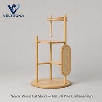 Torre para Gatos de Madera Minimalista Nórdica, Multinivel, para Interiores, con Poste Rascador de Sisal, Mueble de Pino Natural, Venta al Por Mayor